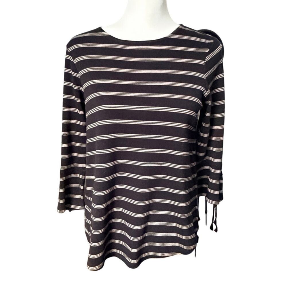 J.Jill Women's  3/4 Sleeve top Petite XS Black White